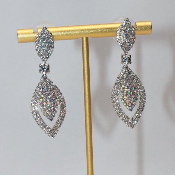 Aurora Borealis and Clear Crystal Dangle Pierced Earrings - Picture 9 of 9